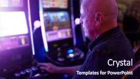  Presentation with machines - PPT theme with slots - elderly tourist playing slot machines background and a wine colored foreground