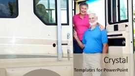  Presentation with active seniors senior couple - Theme consisting of elderly vacation - portrait of senior couple background and a soft green colored foreground