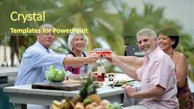  Presentation with dinner - Presentation theme featuring elderly vacation - senior group having a toast background and a tawny brown colored foreground