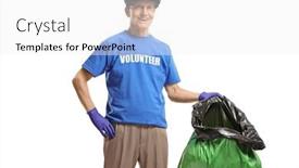  Presentation with plastic waste - Beautiful theme featuring elderly-volunteer-collecting-waste backdrop and a white colored foreground