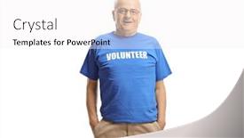  Presentation with volunteer - Cool new presentation theme with elderly-volunteer-posing-isolated backdrop and a white colored foreground