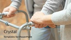  Presentation with elderly people walking difficulties - Audience pleasing PPT layouts consisting of elderly woman and her husband backdrop and a coral colored foreground