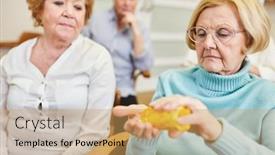  Presentation with elderly health - Slide deck with elderly-woman-as-patient-takes background and a yellow colored foreground