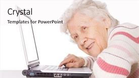  Presentation with elderly - Presentation theme enhanced with elderly woman at the computer background and a white colored foreground