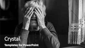  Presentation with black hands - Slide set consisting of elderly woman covered her face background and a dark gray colored foreground