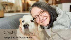  Presentation with elderly home - Presentation design consisting of elderly-woman-cuddling background and a coral colored foreground