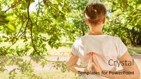  Presentation with prayer hands - PPT theme featuring elderly-woman-doing-a-yoga background and a coral colored foreground