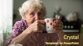  Presentation with tea - Presentation theme featuring elderly woman drinking tea sitting background and a  colored foreground