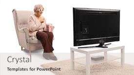  Presentation with movie popcorn - Amazing slide deck having elderly-woman-eating-popcorn backdrop and a lemonade colored foreground