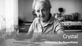  Presentation with payment - Cool new PPT theme with elderly woman fills the bill backdrop and a gray colored foreground