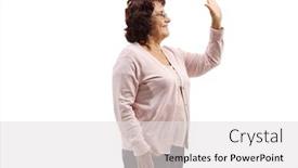  Presentation with elderly - Slide set consisting of elderly-woman-gesturing-high-five background and a light gray colored foreground