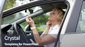  Presentation with makeup brushes and make up - Colorful theme enhanced with elderly woman gets himself makeup backdrop and a tawny brown colored foreground