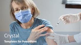  Presentation with coronavirus - Audience pleasing PPT layouts consisting of elderly-woman-getting-coronavirus-vaccine backdrop and a seafoam green colored foreground