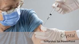  Presentation with vaccine - Slide set with elderly-woman-getting-coronavirus-vaccine background and a mint green colored foreground