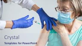  Presentation with coronavirus - Cool new PPT theme with elderly-woman-getting-coronavirus-vaccine backdrop and a sky blue colored foreground