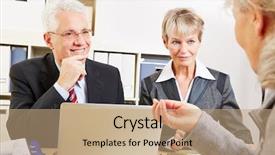  Presentation with elderly person - PPT theme featuring elderly woman getting financial consultation background and a  colored foreground