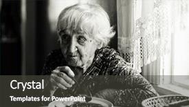  Presentation with elderly home - Slide set with elderly woman has lunch background and a dark gray colored foreground