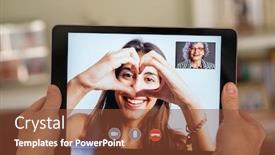  Presentation with elderly - PPT theme enhanced with elderly-woman-having-video-call background and a tawny brown colored foreground