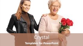  Presentation with bunch - Slide deck having elderly-woman-holding-a-bunch background and a coral colored foreground