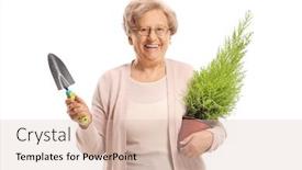  Presentation with plant - Cool new theme with elderly-woman-holding-a-spade backdrop and a lemonade colored foreground