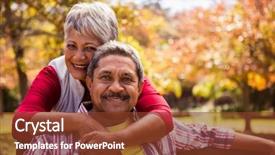  Presentation with elderly - PPT theme consisting of elderly woman hugs her husband background and a tawny brown colored foreground