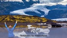  Presentation with ice blue - Colorful PPT layouts enhanced with elderly woman in a blue jacket admiring the ice in the lagoon the concept of extreme northern tourism ice floes are reflected in the smooth water surface of ice lagoon backdrop and a seafoam green colored foreground