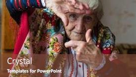  Presentation with bright - Beautiful slides featuring elderly-woman-in-bright-clothes backdrop and a tawny brown colored foreground