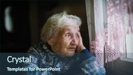  Presentation with house window - Cool new slide deck with elderly woman in the house backdrop and a ocean colored foreground