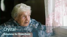  Presentation with house window - PPT theme consisting of elderly woman in the house background and a ocean colored foreground