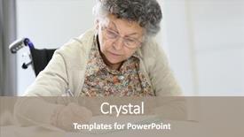  Presentation with elderly - Audience pleasing PPT theme consisting of elderly woman in wheelchair filling backdrop and a gray colored foreground