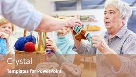  Presentation with elderly home - Slide set consisting of elderly-woman-learns-to-crochet background and a coral colored foreground