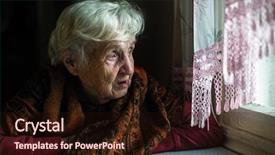  Presentation with elderly - Slide deck having elderly woman looks longingly background and a wine colored foreground