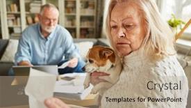  Presentation with accounting - PPT theme consisting of elderly-woman-looks-worried background and a coral colored foreground