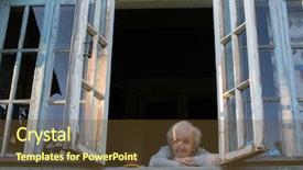  Presentation with house window - PPT theme enhanced with elderly woman looks background and a tawny brown colored foreground