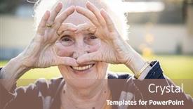  Presentation with heart hands - Slide set with elderly-woman-making-heart-shape background and a coral colored foreground