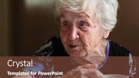  Presentation with pensioner - Beautiful presentation featuring elderly-woman-pensioner-has-breakfast backdrop and a tawny brown colored foreground