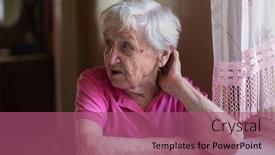  Presentation with pensioner - Audience pleasing slides consisting of elderly woman pensioner in the kitchen portrait backdrop and a violet colored foreground