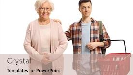  Presentation with pensioner - Presentation theme featuring elderly-woman-pensioner background and a soft green colored foreground