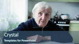  Presentation with elderly woman in nursing - Amazing slide deck having elderly woman portrait near window backdrop and a ocean colored foreground