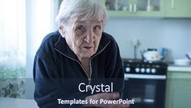  Presentation with house window - PPT layouts consisting of elderly-woman-portrait-near-window background and a navy blue colored foreground