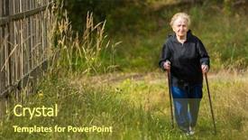  Presentation with walking nordic - Slide deck featuring elderly woman practices nordic walking background and a tawny brown colored foreground