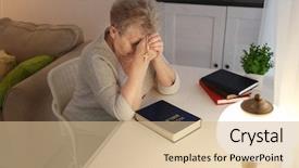  Presentation with woman praying over bible - Colorful slide set enhanced with elderly woman praying over bible backdrop and a lemonade colored foreground