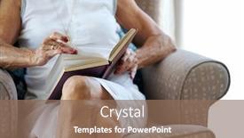  Presentation with anonymous - Presentation featuring elderly woman reading her book hands anonymous background and a violet colored foreground