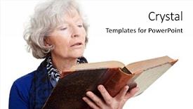  Presentation with old book cover by shakespeare - Theme with elderly woman reading background and a white colored foreground