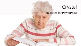  Presentation with elderly - Beautiful presentation featuring elderly woman reads the book backdrop and a white colored foreground