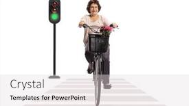  Presentation with green traffic light - PPT layouts enhanced with elderly-woman-riding-a-bicycle background and a lemonade colored foreground