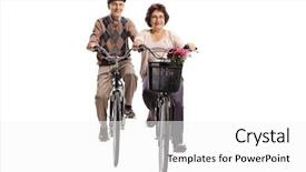 Presentation with elderly woman in nursing - Colorful slide deck enhanced with elderly woman riding bicycles towards backdrop and a white colored foreground
