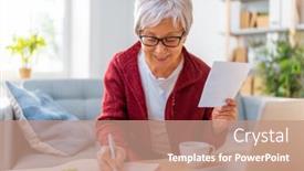  Presentation with budget - Amazing theme having elderly-woman-sitting backdrop and a coral colored foreground