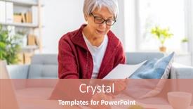  Presentation with budget - Presentation design consisting of elderly-woman-sitting background and a coral colored foreground