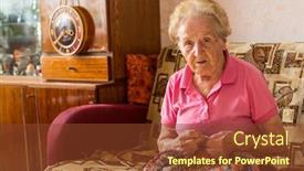  Presentation with knitting - Colorful PPT theme enhanced with elderly woman sitting in her room and knitting rug backdrop and a tawny brown colored foreground